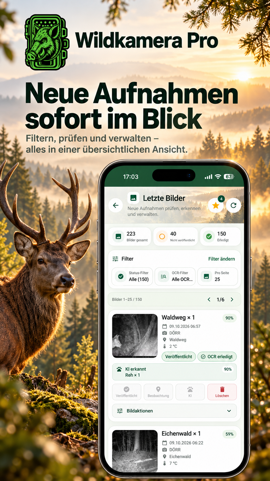 Wildkamera Pro Letzte Bilder mit OCR und KI