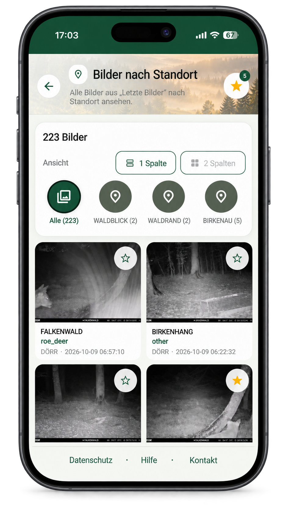 Wildkamera Pro – Bilder nach Standort