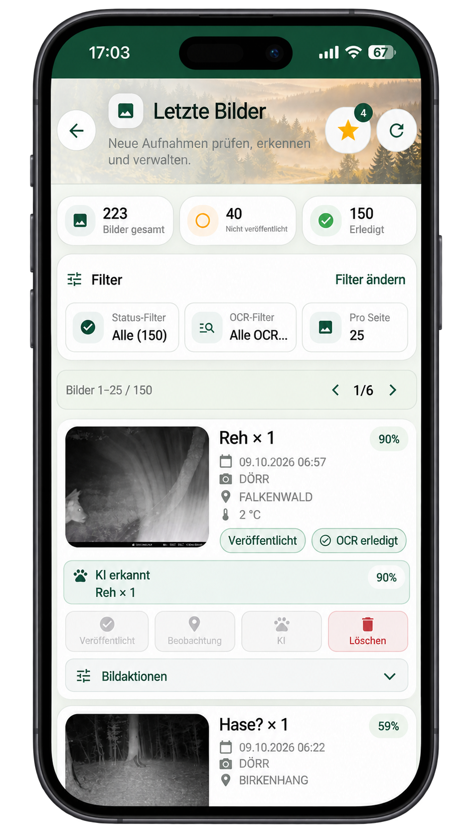 Wildkamera Pro – Letzte Bilder