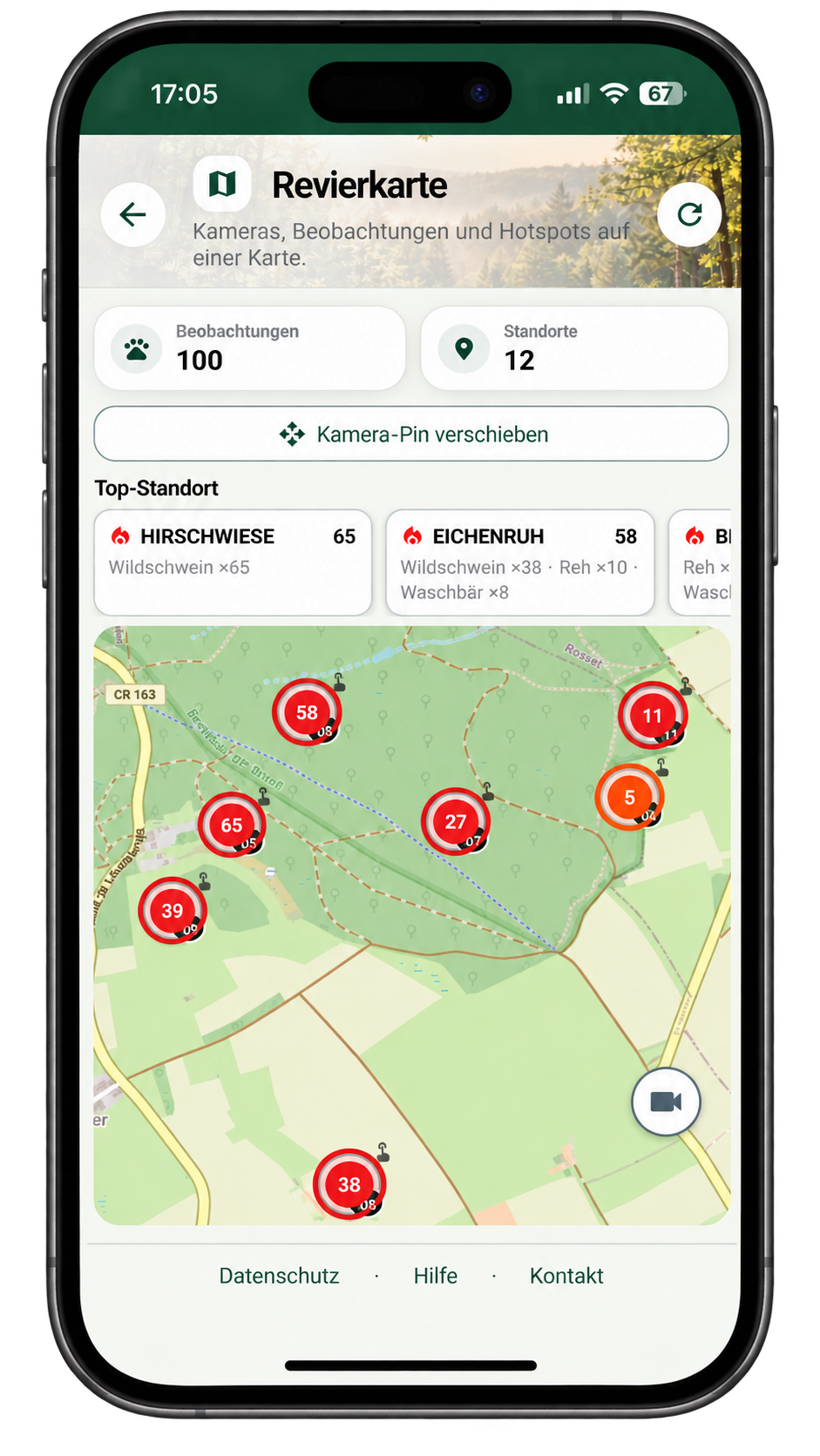 Wildkamera Pro – Revierkarte