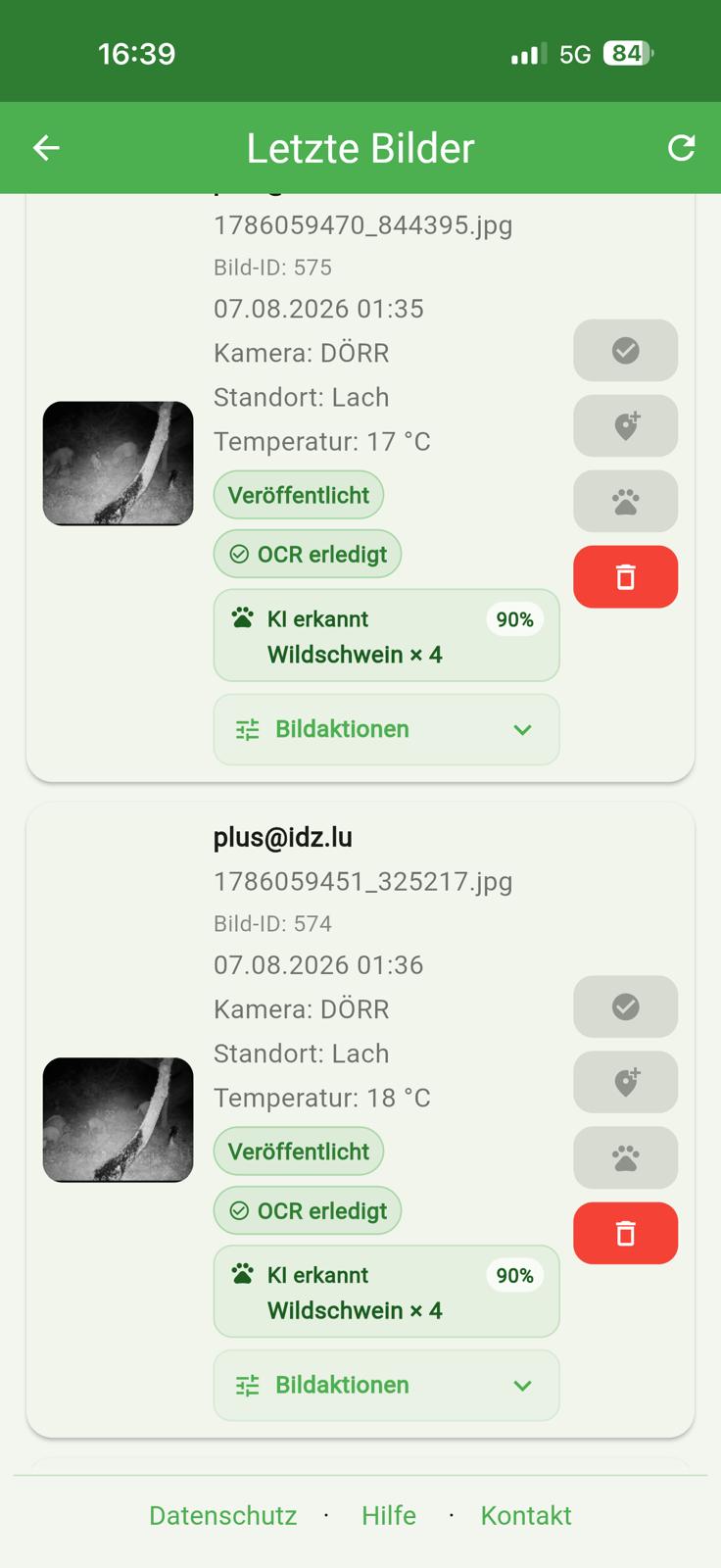 Wildkamera Pro – Letzte Bilder mit OCR und KI