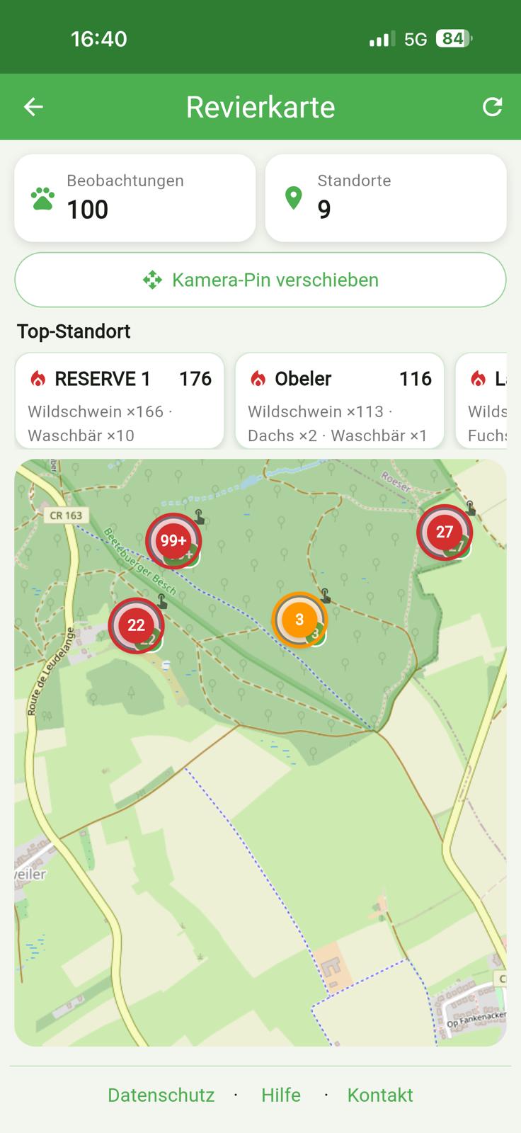 Wildkamera Pro Revierkarte