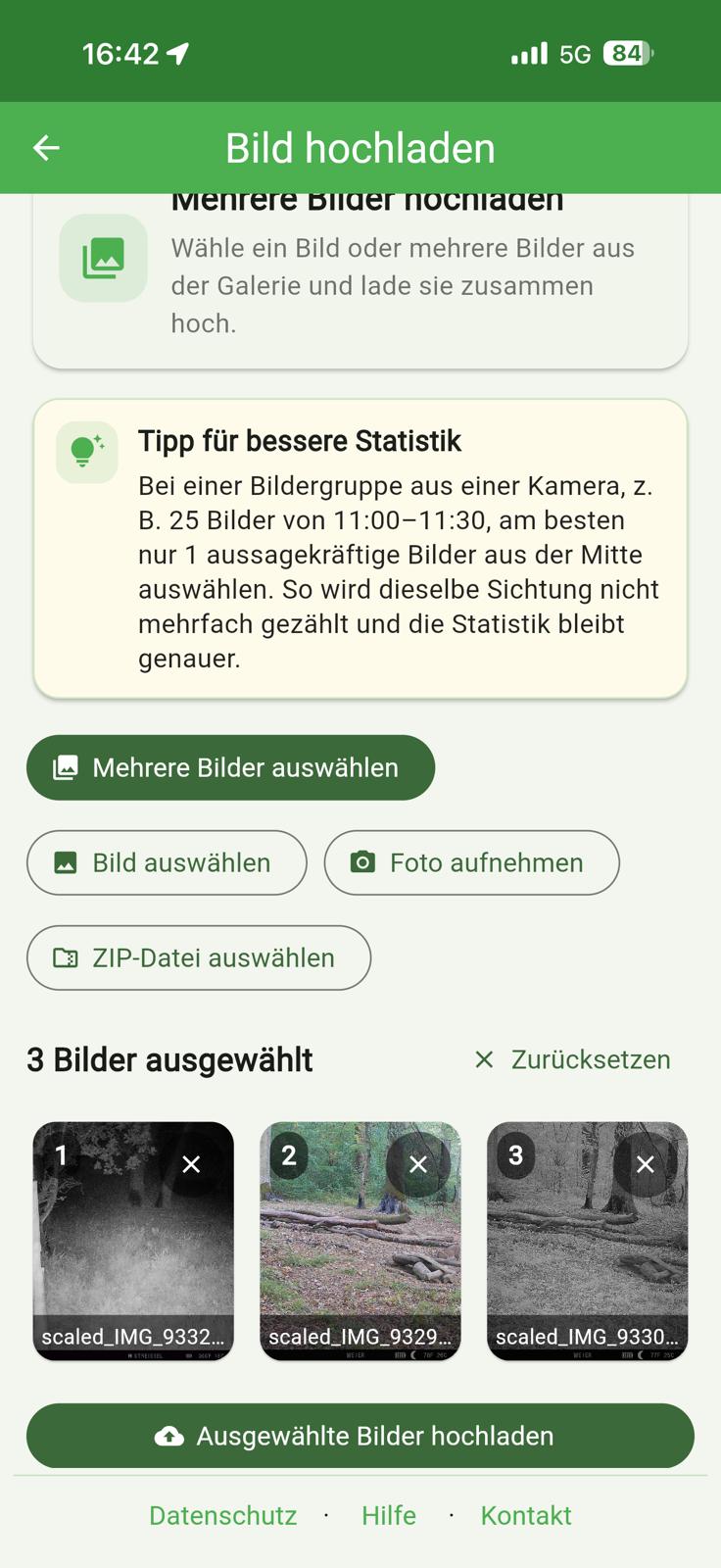 Wildkamera Pro Bilder hochladen